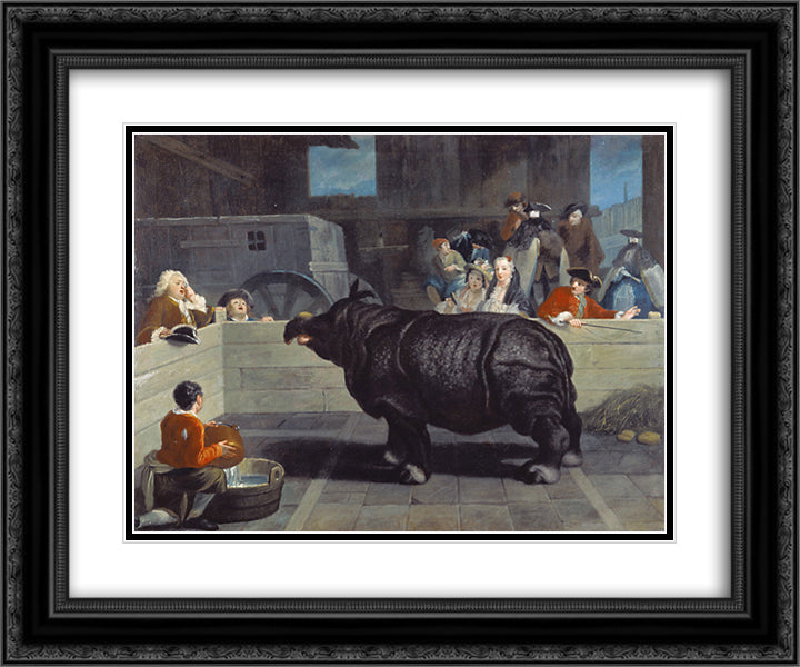 Rhinoceros in Venice 24x20 Black Ornate Wood Framed Art Print Poster with Double Matting by Longhi, Pietro