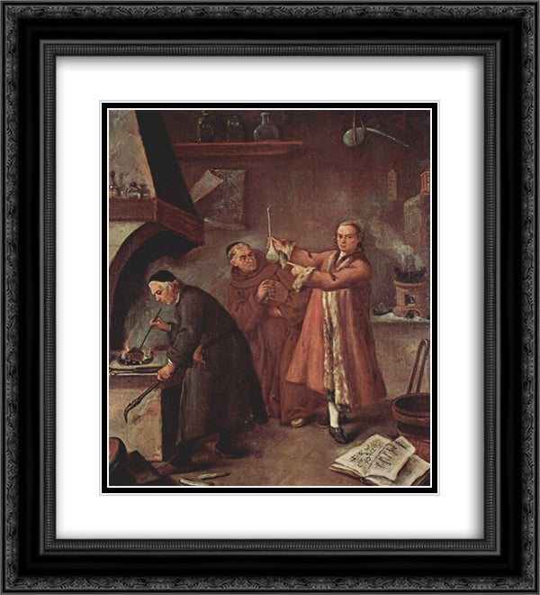 The Alchemists 20x22 Black Ornate Wood Framed Art Print Poster with Double Matting by Longhi, Pietro