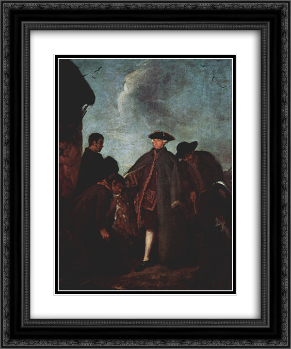 The Arrival of the Nobleman 20x24 Black Ornate Wood Framed Art Print Poster with Double Matting by Longhi, Pietro