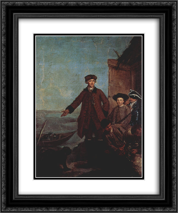 The Awakening for hunting 20x24 Black Ornate Wood Framed Art Print Poster with Double Matting by Longhi, Pietro