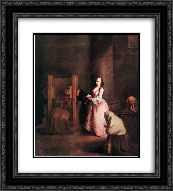 The Confession 20x22 Black Ornate Wood Framed Art Print Poster with Double Matting by Longhi, Pietro
