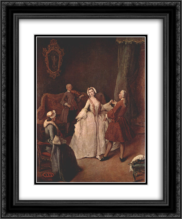 The Dancing Lesson 20x24 Black Ornate Wood Framed Art Print Poster with Double Matting by Longhi, Pietro