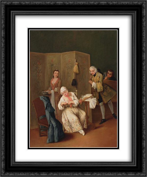 The Indiscreet Gentleman 20x24 Black Ornate Wood Framed Art Print Poster with Double Matting by Longhi, Pietro