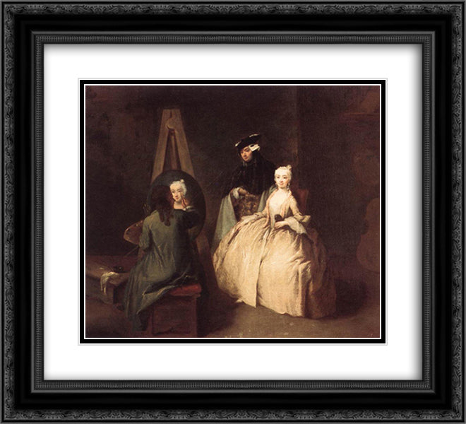 The Painter in his Studio 22x20 Black Ornate Wood Framed Art Print Poster with Double Matting by Longhi, Pietro
