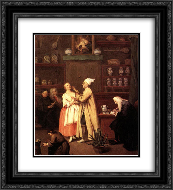 The Pharmacist 20x22 Black Ornate Wood Framed Art Print Poster with Double Matting by Longhi, Pietro
