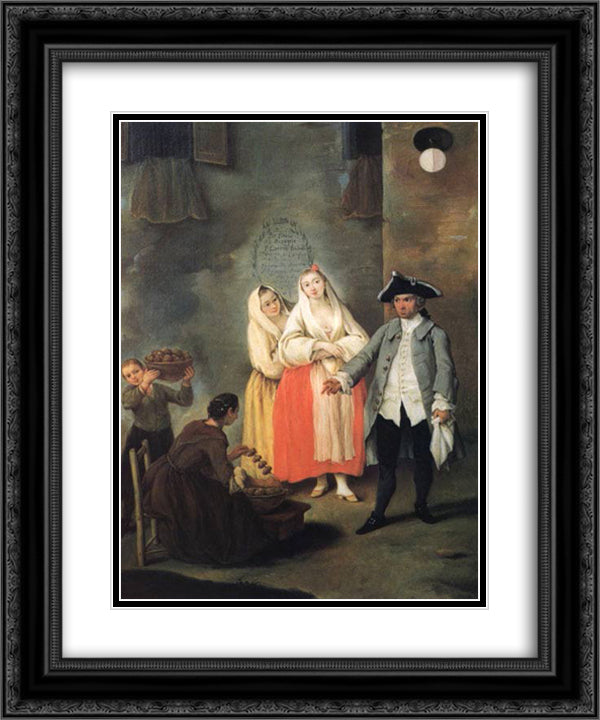 The Seller of Fritters 20x24 Black Ornate Wood Framed Art Print Poster with Double Matting by Longhi, Pietro