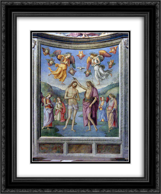 Baptism of Jesus 20x24 Black Ornate Wood Framed Art Print Poster with Double Matting by Perugino, Pietro