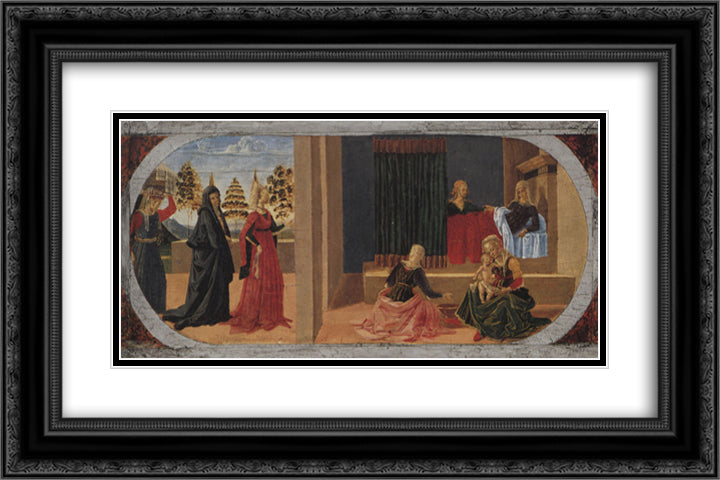 Birth of the Virgin 24x16 Black Ornate Wood Framed Art Print Poster with Double Matting by Perugino, Pietro