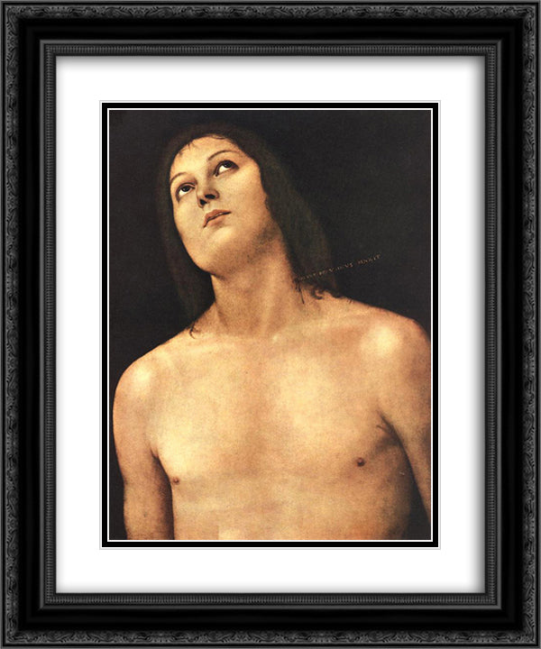 Bust of St. Sebastian 20x24 Black Ornate Wood Framed Art Print Poster with Double Matting by Perugino, Pietro