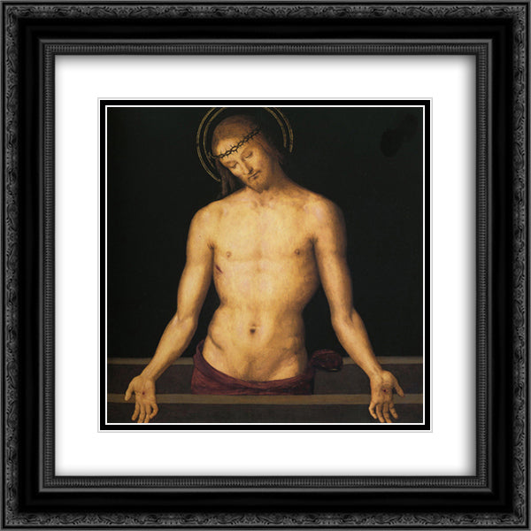 Christ on the sarcophagus 20x20 Black Ornate Wood Framed Art Print Poster with Double Matting by Perugino, Pietro