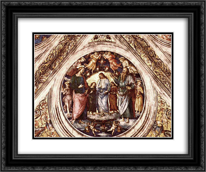 Christ between the Baptist and the Satan disguised as an Old Man 24x20 Black Ornate Wood Framed Art Print Poster with Double Matting by Perugino, Pietro