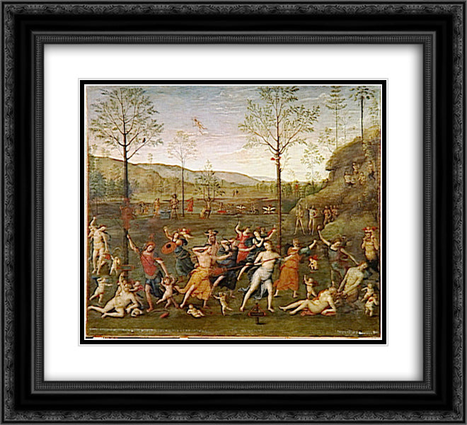 Combat of Love and Chastity 22x20 Black Ornate Wood Framed Art Print Poster with Double Matting by Perugino, Pietro