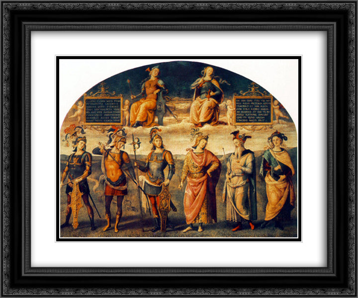 Fortitude and Temperance with Six Antique Heroes 24x20 Black Ornate Wood Framed Art Print Poster with Double Matting by Perugino, Pietro