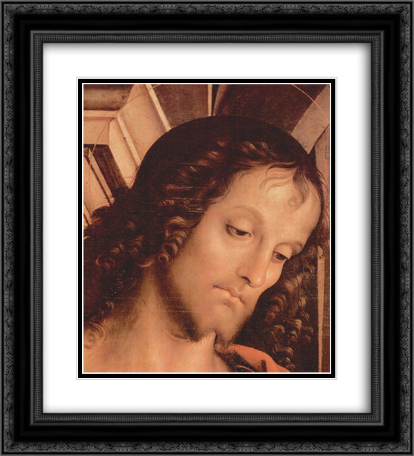 Madonna Enthroned with St. John the Tufer and St. Sebastian (detail) 20x22 Black Ornate Wood Framed Art Print Poster with Double Matting by Perugino, Pietro