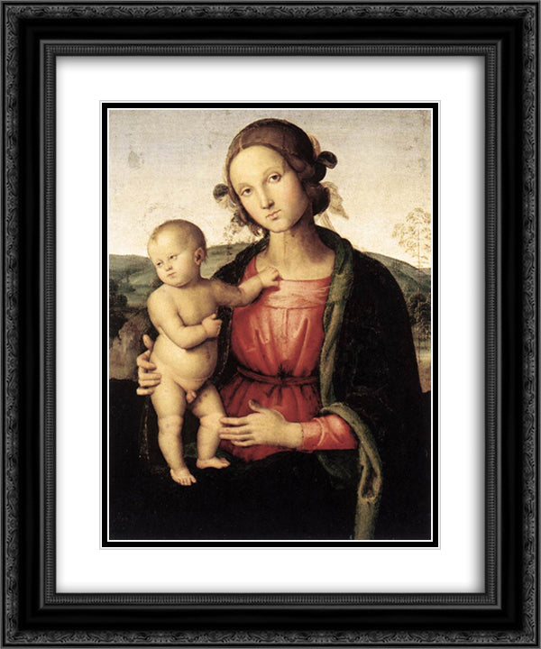 Madonna and Child 20x24 Black Ornate Wood Framed Art Print Poster with Double Matting by Perugino, Pietro