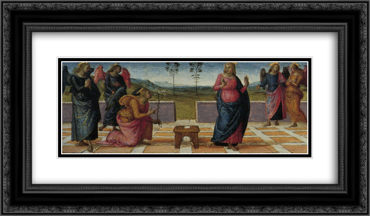 Madonna of Loreta (Annunciation) 24x14 Black Ornate Wood Framed Art Print Poster with Double Matting by Perugino, Pietro