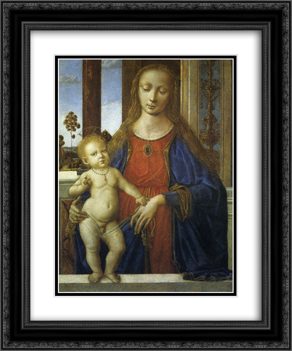 Madonna with Child 20x24 Black Ornate Wood Framed Art Print Poster with Double Matting by Perugino, Pietro