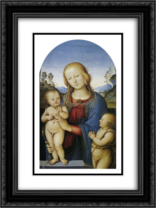 Madonna with Children and St.John 18x24 Black Ornate Wood Framed Art Print Poster with Double Matting by Perugino, Pietro