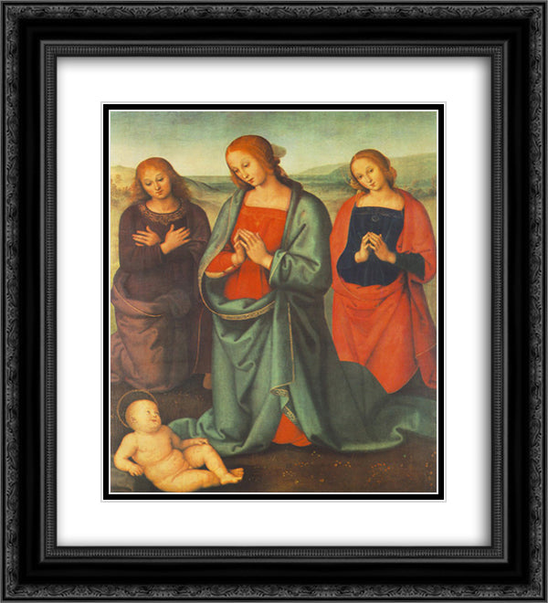 Madonna with saints adoring the child 20x22 Black Ornate Wood Framed Art Print Poster with Double Matting by Perugino, Pietro