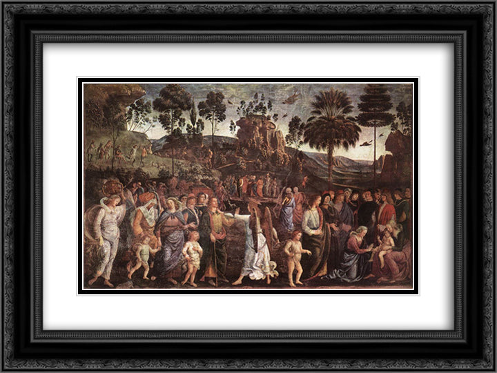 Moses's Journey into Egypt 24x18 Black Ornate Wood Framed Art Print Poster with Double Matting by Perugino, Pietro