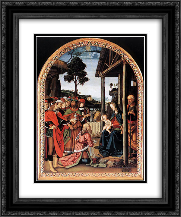 Moses's Journey into Egypt and the Circumcision of His Son Eliezer (detail) 20x24 Black Ornate Wood Framed Art Print Poster with Double Matting by Perugino, Pietro
