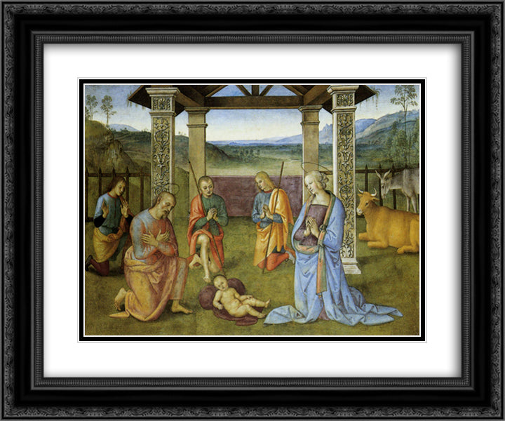 Nativity  24x20 Black Ornate Wood Framed Art Print Poster with Double Matting by Perugino, Pietro