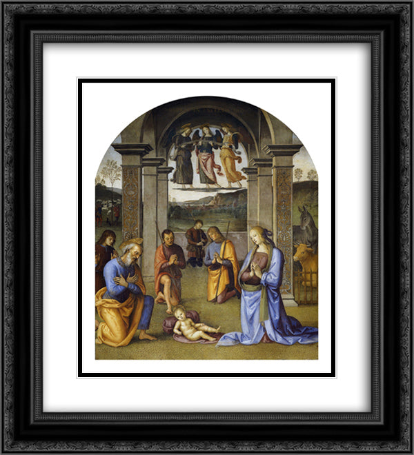 Nativity 20x22 Black Ornate Wood Framed Art Print Poster with Double Matting by Perugino, Pietro