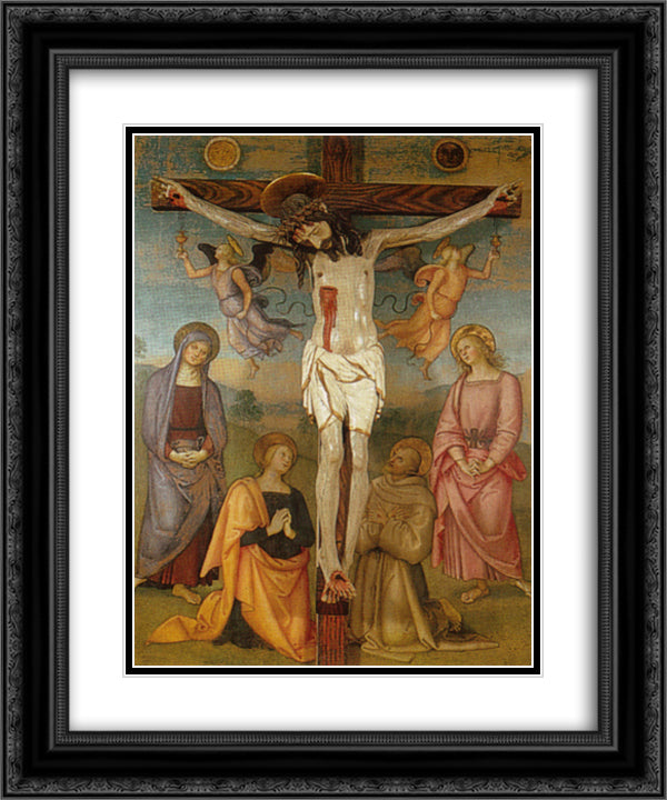 Pala di Monteripido 20x24 Black Ornate Wood Framed Art Print Poster with Double Matting by Perugino, Pietro