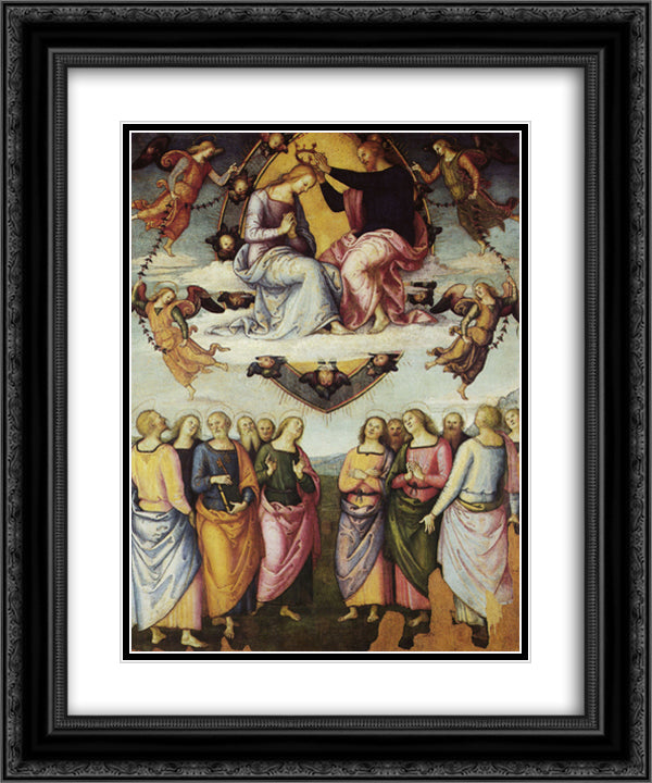 Pala di San Francesco al Monte (The Coronation of the Virgin) 20x24 Black Ornate Wood Framed Art Print Poster with Double Matting by Perugino, Pietro