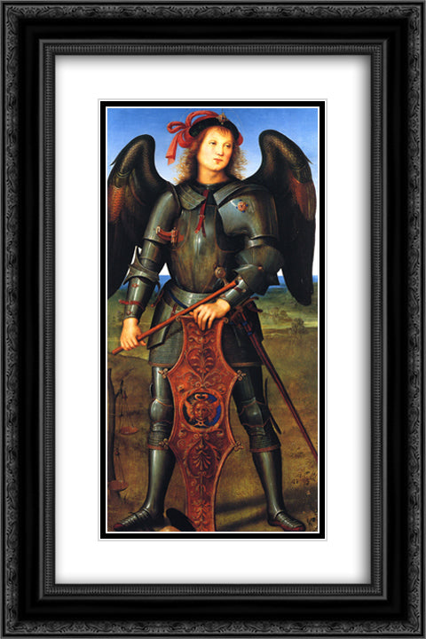 Pala di Sant Agostino (Adoration of Pastors) 16x24 Black Ornate Wood Framed Art Print Poster with Double Matting by Perugino, Pietro