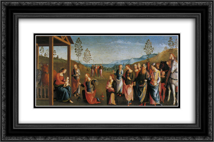 Pala di Sant Agostino (Adoration of the Magi) 24x16 Black Ornate Wood Framed Art Print Poster with Double Matting by Perugino, Pietro