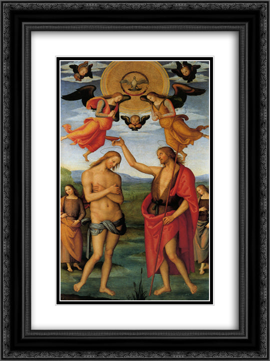 Pala di Sant Agostino (Baptism of Christ) 18x24 Black Ornate Wood Framed Art Print Poster with Double Matting by Perugino, Pietro