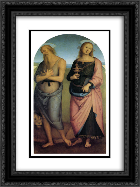 Pala di Sant Agostino (St. Jerome and Santa Maria Magdalena) 18x24 Black Ornate Wood Framed Art Print Poster with Double Matting by Perugino, Pietro