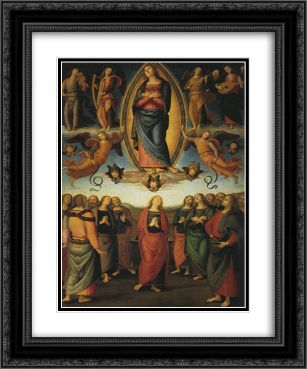 Polyptych Annunziata (Assumption of Mary) 20x24 Black Ornate Wood Framed Art Print Poster with Double Matting by Perugino, Pietro
