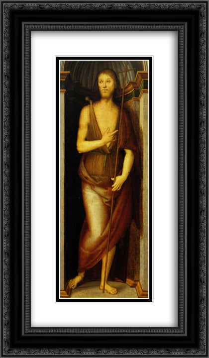 Polyptych Annunziata (John the Baptist) 14x24 Black Ornate Wood Framed Art Print Poster with Double Matting by Perugino, Pietro