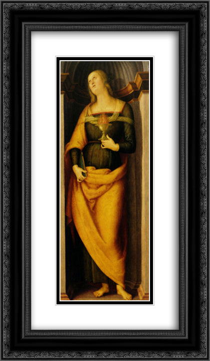 Polyptych Annunziata (St. Illuminata) 14x24 Black Ornate Wood Framed Art Print Poster with Double Matting by Perugino, Pietro