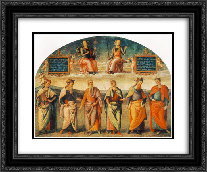 Prudence and Justice with Six Antique Wisemen 24x20 Black Ornate Wood Framed Art Print Poster with Double Matting by Perugino, Pietro