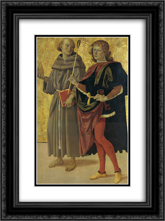 St. Anthony of Padua and St. Sebastian 18x24 Black Ornate Wood Framed Art Print Poster with Double Matting by Perugino, Pietro