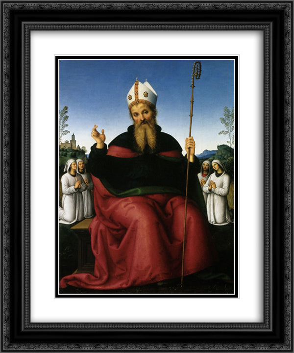 St. Augustine and four States of a fraternity 20x24 Black Ornate Wood Framed Art Print Poster with Double Matting by Perugino, Pietro
