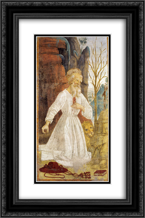 St. Jerome penitence 16x24 Black Ornate Wood Framed Art Print Poster with Double Matting by Perugino, Pietro