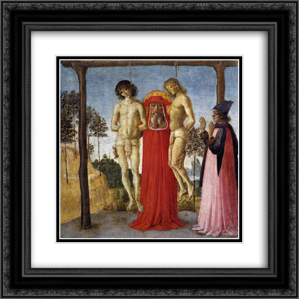 St. Jerome who attends two unfairly hanged 20x20 Black Ornate Wood Framed Art Print Poster with Double Matting by Perugino, Pietro