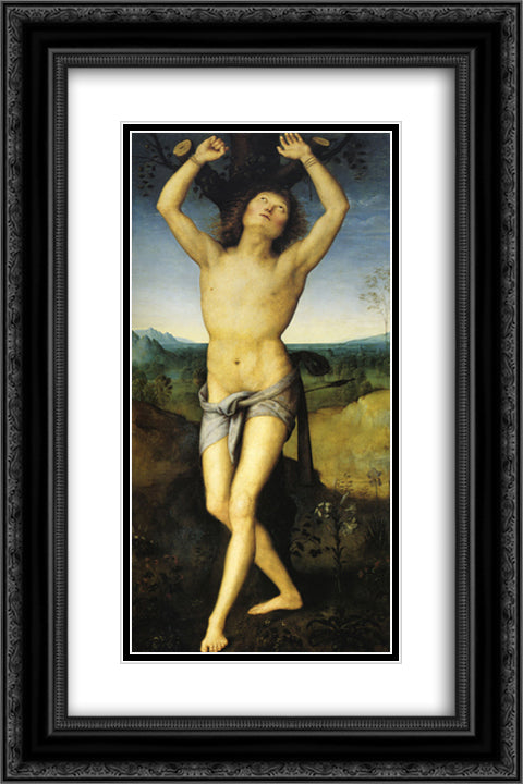 St. Sebastian 16x24 Black Ornate Wood Framed Art Print Poster with Double Matting by Perugino, Pietro
