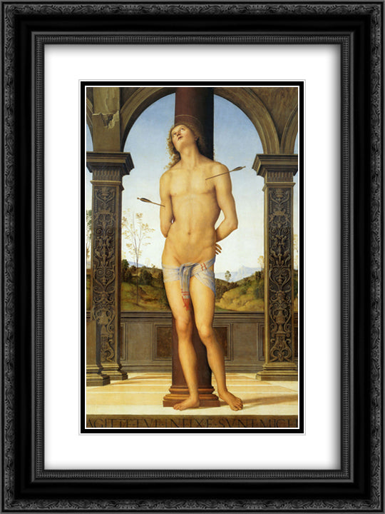 St. Sebastian tied to a Column 18x24 Black Ornate Wood Framed Art Print Poster with Double Matting by Perugino, Pietro