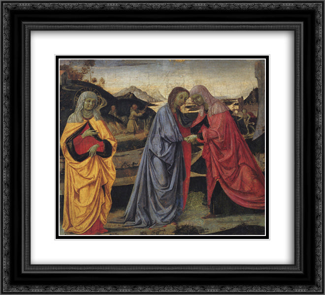 The Visitation with St. Anne and St. John the Stigmata of St.Francis 22x20 Black Ornate Wood Framed Art Print Poster with Double Matting by Perugino, Pietro