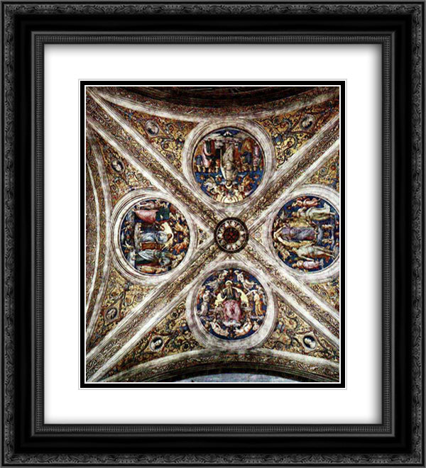 The ceiling with four medallions 20x22 Black Ornate Wood Framed Art Print Poster with Double Matting by Perugino, Pietro