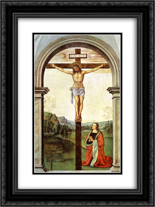 The Crucifixion 18x24 Black Ornate Wood Framed Art Print Poster with Double Matting by Perugino, Pietro