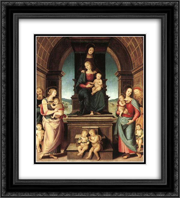 The Family of the Madonna 20x22 Black Ornate Wood Framed Art Print Poster with Double Matting by Perugino, Pietro