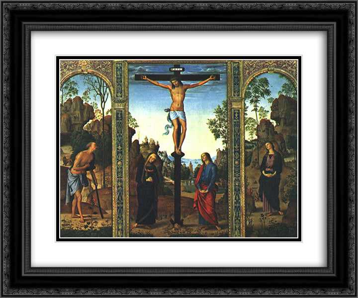 The Galitzin Triptych 24x20 Black Ornate Wood Framed Art Print Poster with Double Matting by Perugino, Pietro