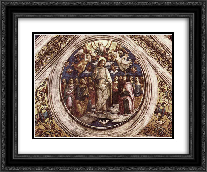 The Holy Trinity and the Apostles 24x20 Black Ornate Wood Framed Art Print Poster with Double Matting by Perugino, Pietro