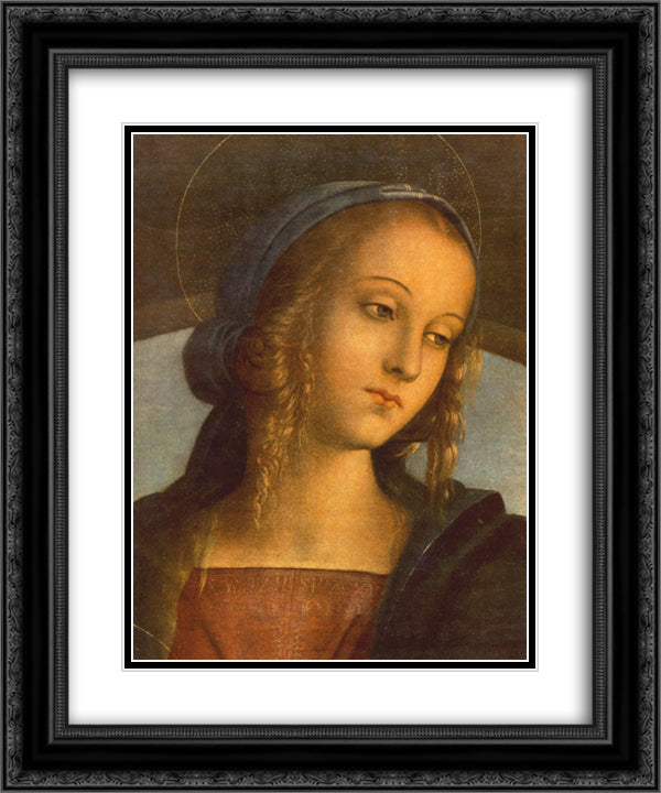 The Madonna between St. John the Baptist and St. Sebastian (detail 1) 20x24 Black Ornate Wood Framed Art Print Poster with Double Matting by Perugino, Pietro